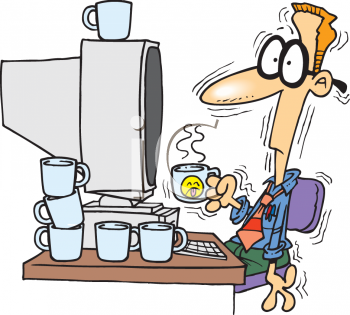 0511-0811-0415-3733_Cartoon_of_an_Office_Worker_Drinking_Too_Much_Coffee_clipart_image